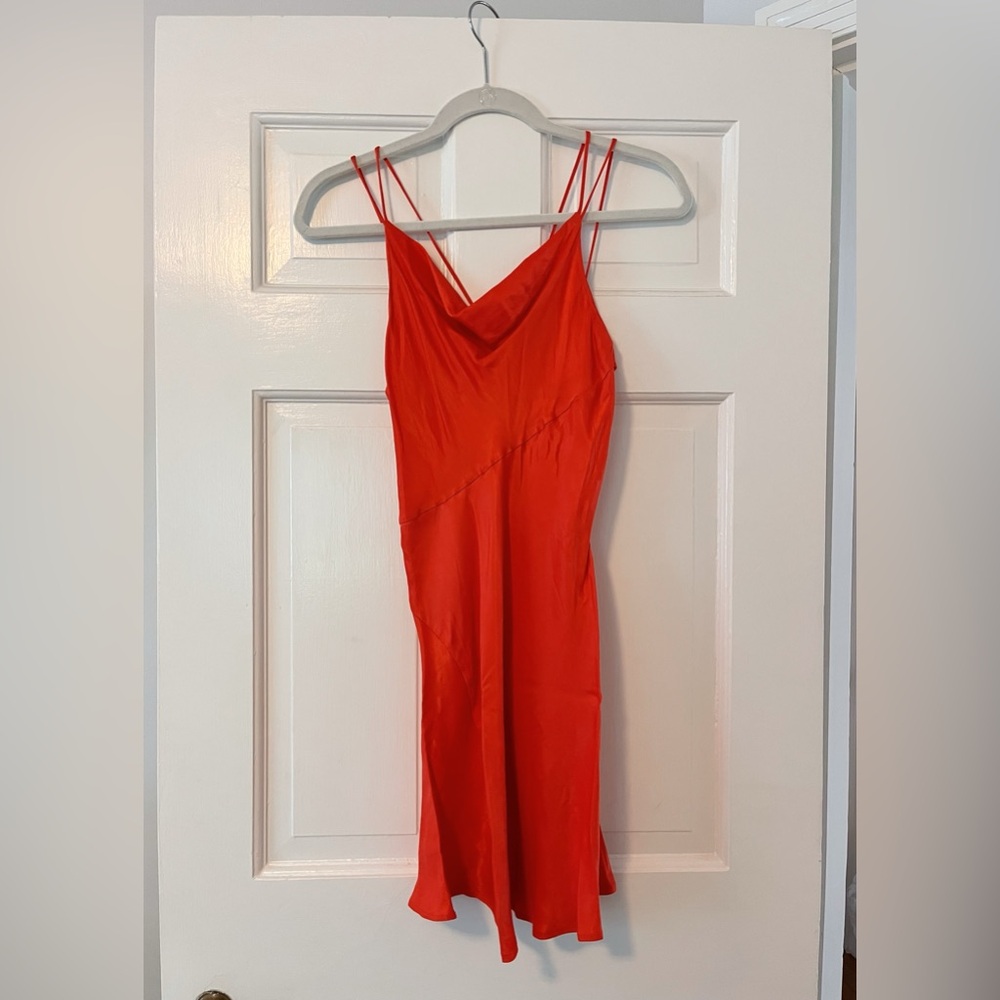Worn once, Zara mini dress in orange satin, size US XS